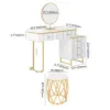 Modern Extendable Make-up Vanity with 5 Drawers, Stool & LED Mirror