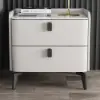 White Leather 2-Drawer Bedside Table with Sintered Stone Top
