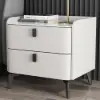 White Leather 2-Drawer Bedside Table with Sintered Stone Top
