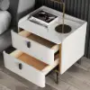 White Leather 2-Drawer Bedside Table with Sintered Stone Top