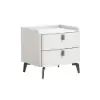 White Leather 2-Drawer Bedside Table with Sintered Stone Top
