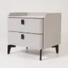 White Leather 2-Drawer Bedside Table with Sintered Stone Top
