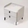 White Leather 2-Drawer Bedside Table with Sintered Stone Top