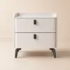 White Leather 2-Drawer Bedside Table with Sintered Stone Top