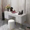 Bline White Dressing Table Faux Marble Dressing Table with Drawers Gold Stainless Steel