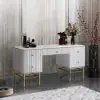 Bline White Dressing Table Faux Marble Dressing Table with Drawers Gold Stainless Steel