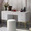 Bline White Dressing Table Faux Marble Dressing Table with Drawers Gold Stainless Steel