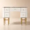 Bline White Dressing Table Faux Marble Dressing Table with Drawers Gold Stainless Steel