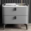 Grey Leather 2-Drawer Bedside Table with Sintered Stone Top