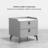 Grey Leather 2-Drawer Bedside Table with Sintered Stone Top