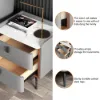 Grey Leather 2-Drawer Bedside Table with Sintered Stone Top