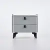 Grey Leather 2-Drawer Bedside Table with Sintered Stone Top