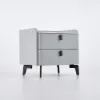 Grey Leather 2-Drawer Bedside Table with Sintered Stone Top