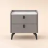 Grey Leather 2-Drawer Bedside Table with Sintered Stone Top