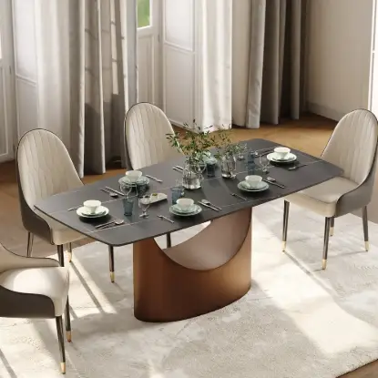 Halven 63" Modern Sintered Stone Dining Table with Stainless Base Seats 4-6 People