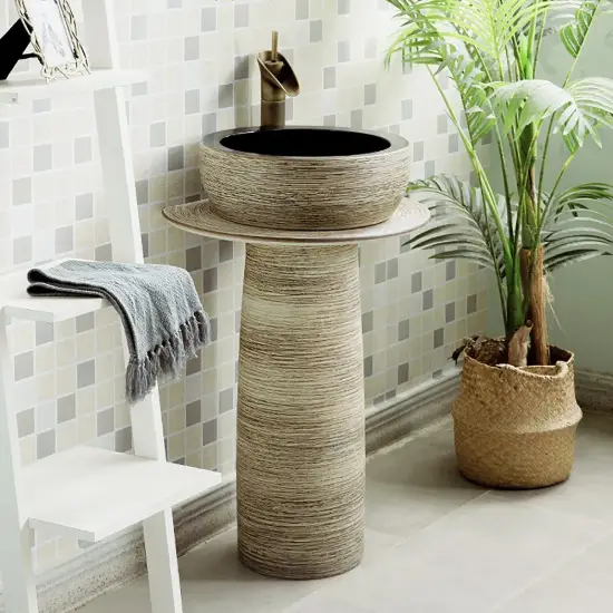 Picture of Kaolin Clay Pedestal Basin Washbowl without Waste & Tap Outdoor and Indoor