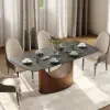 Halven 71" Modern Sintered Stone Dining Table with Stainless Base Seats 6-8 People