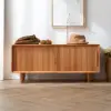1000mm Wooden Storage Bench Storage Sliding Doors Natural Pine Wood
