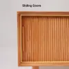 1000mm Wooden Storage Bench Storage Sliding Doors Natural Pine Wood