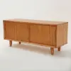 1000mm Wooden Storage Bench Storage Sliding Doors Natural Pine Wood