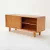 1000mm Wooden Storage Bench Storage Sliding Doors Natural Pine Wood