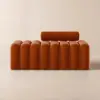 Modern Line Tufted Entryway Bench Upholstered Bench with Round Back Orange