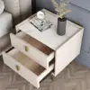 Sintered Stone Top 2-Drawer Leather Bedside Table – Drawers Pu Nightstand