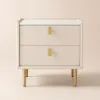 Sintered Stone Top 2-Drawer Leather Bedside Table – Drawers Pu Nightstand