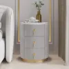 Sintered Stone Top 3-Drawer Round Velvet Bedside Table – Nightstand Gray Nightstand