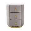 Sintered Stone Top 3-Drawer Round Velvet Bedside Table – Nightstand Gray Nightstand