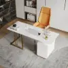 1400mm Modern White Office Desk with Drawers File Cabinet in Gold Base