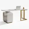 1400mm Modern White Office Desk with Drawers File Cabinet in Gold Base