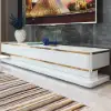 Gapn 200 cm White TV Stand with Tempered Glass Top & 3 Drawers – Media Console Storage