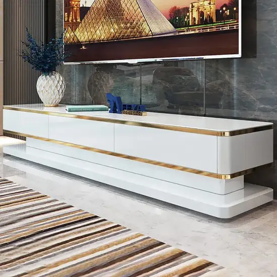 Gapn 200 cm White TV Stand with Tempered Glass Top & 3 Drawers – Media Console Storage