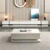 Gapn 200 cm White TV Stand with Tempered Glass Top & 3 Drawers – Media Console Storage