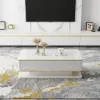 Gapn 1300mm White Rectangular Coffee Table with Storage 4 Drawers Tempered Glass Top