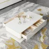 Gapn 1300mm White Rectangular Coffee Table with Storage 4 Drawers Tempered Glass Top