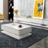 Gapn 1300mm White Rectangular Coffee Table with Storage 4 Drawers Tempered Glass Top