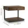 Rustic Walnut Wood Bedside Table with Pull-out Drawer, Open Storage Shelf and Sturdy Black Metal Frame
