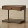 Rustic Walnut Wood Bedside Table with Pull-out Drawer, Open Storage Shelf and Sturdy Black Metal Frame