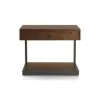 Rustic Walnut Wood Bedside Table with Pull-out Drawer, Open Storage Shelf and Sturdy Black Metal Frame