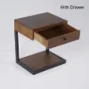 Rustic Walnut Wood Bedside Table with Pull-out Drawer, Open Storage Shelf and Sturdy Black Metal Frame