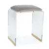 Velvet Upholstered and Acrylic Frame Dressing Table Stool Grey and Clear Ottoman