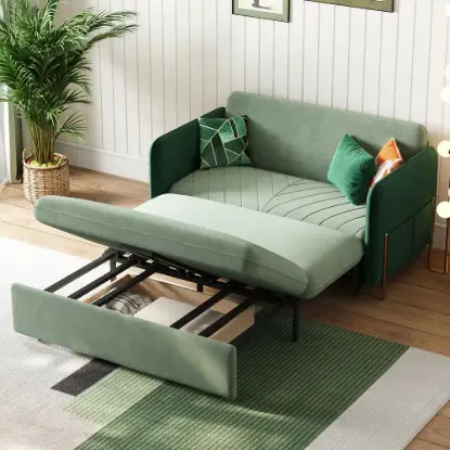 135 cm 1-Seater Green Velvet Convertible Sleeper Sofa with Storage & Pillows – 2