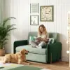 135 cm 1-Seater Green Velvet Convertible Sleeper Sofa with Storage & Pillows – 2
