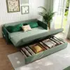 170 cm 3-Seater Green Velvet Convertible Sleeper Sofa with Storage & Pillows – King Upholstered