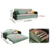 170 cm 3-Seater Green Velvet Convertible Sleeper Sofa with Storage & Pillows – King Upholstered