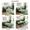 170 cm 3-Seater Green Velvet Convertible Sleeper Sofa with Storage & Pillows – King Upholstered