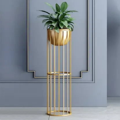 600mm Gold Plant Pot Indoor Modern Metal Planter with Gold Stand for Living Room