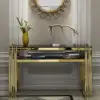 Modern 47" Sintered Stone Narrow Console Table with Storage Shelf & Golden Legs – Marble